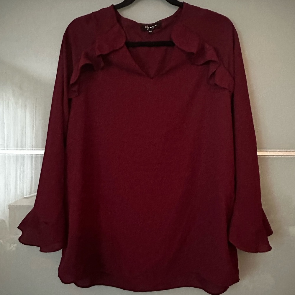 Lole Deep Red Ruffle Blouse